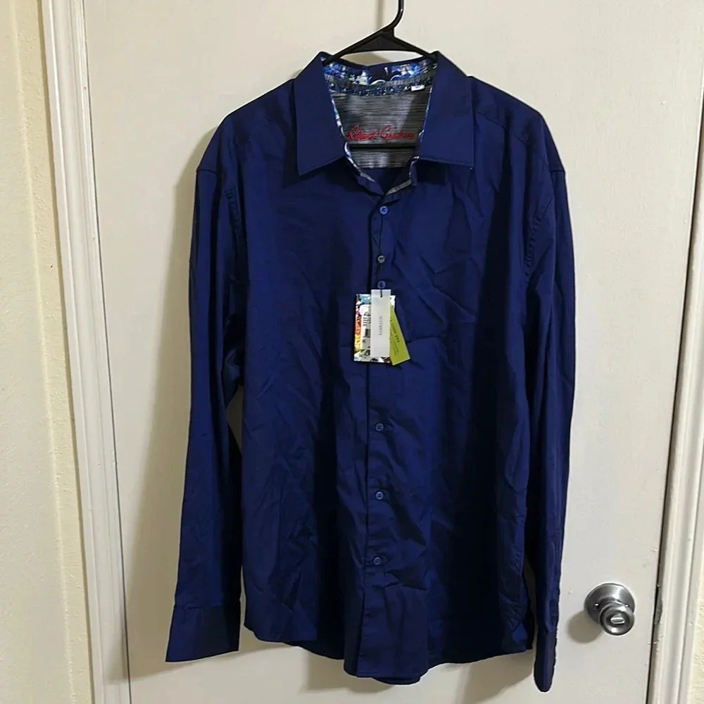 NWT Robert Graham‎ Rutherford Navy Classic Fit Stretch Button Down Shirt